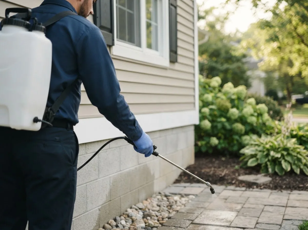 Pest control technician inspecting a home in Blue Mountain Lake, NY